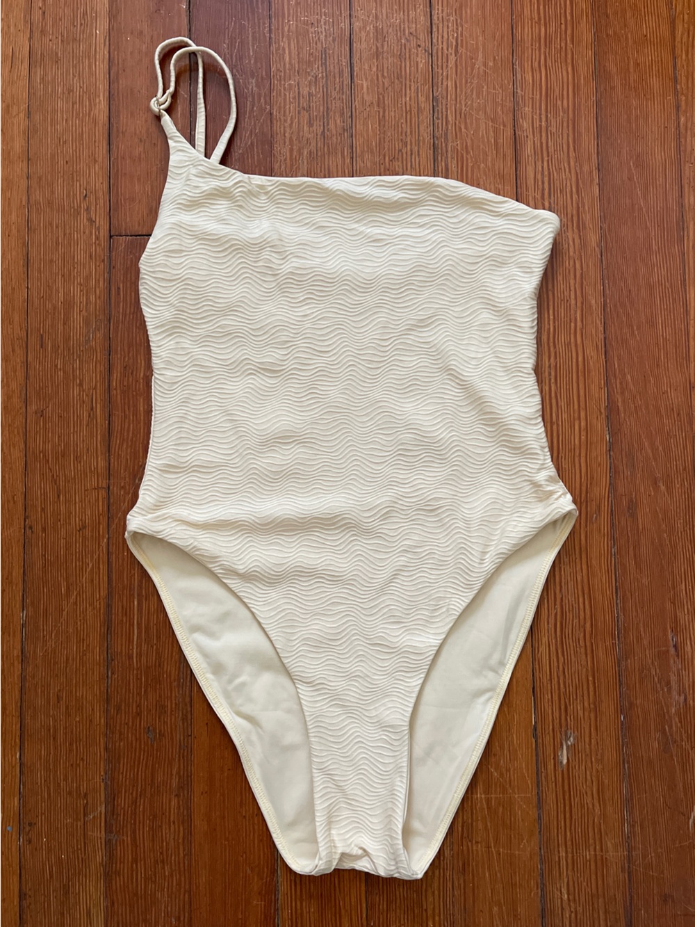 Monday Swimwear Sicily One Piece Swimsuit in Cream Wave Crinkle One Shoulder - Picture 4 of 7